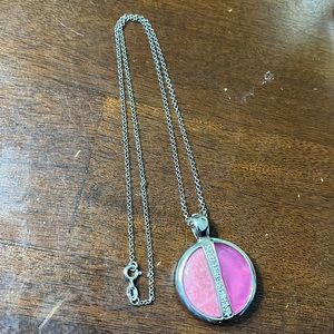 Nwot pink jade locket sterling silver necklace 18”